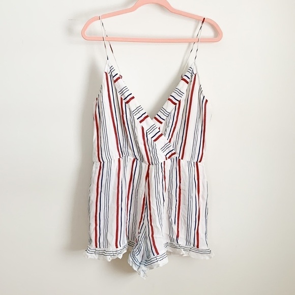 Tularosa Amelia Red White Blue Striped V Neck Tie Back Romper Large - Picture 11 of 16